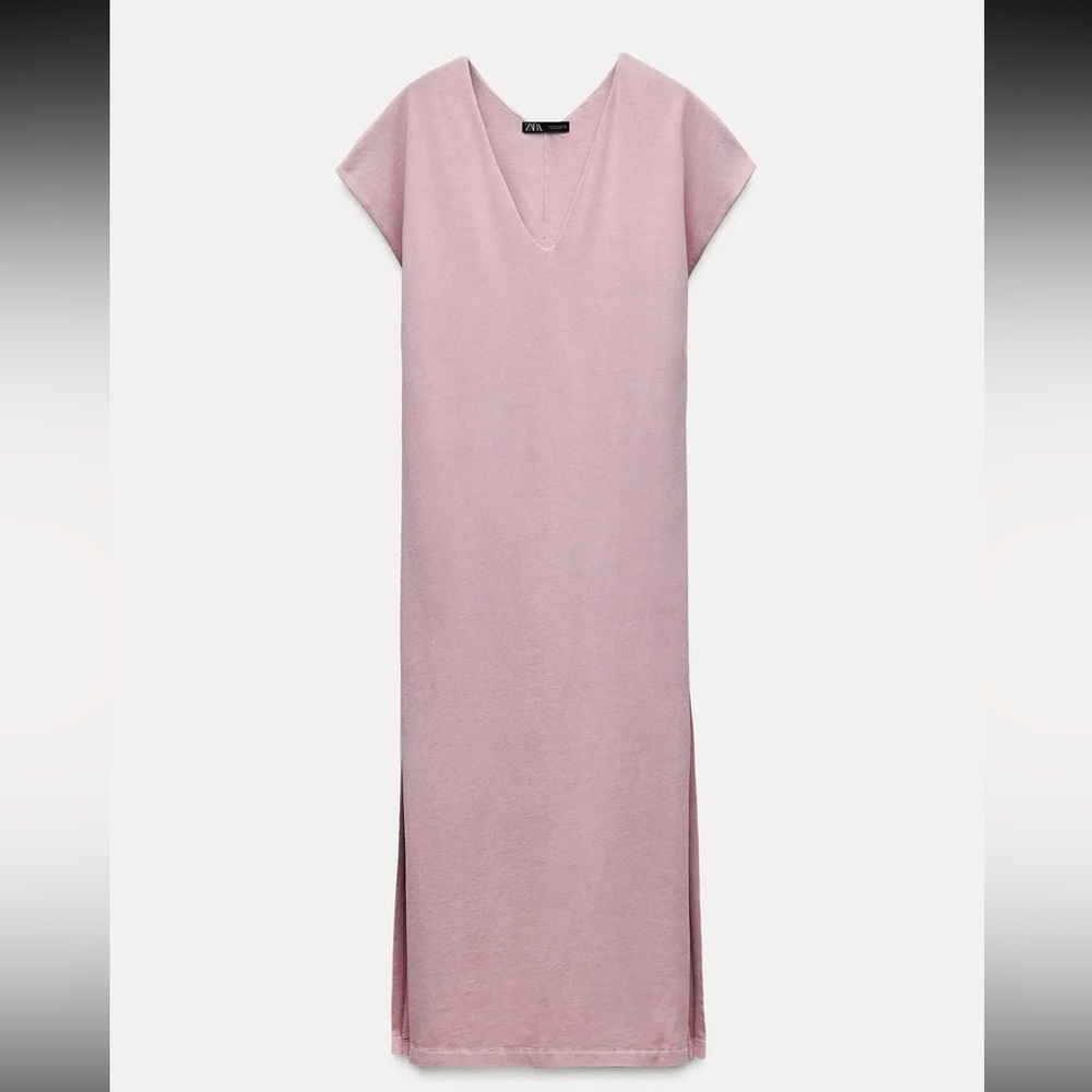 Zara Soft Blush V-Neck Midi Dress